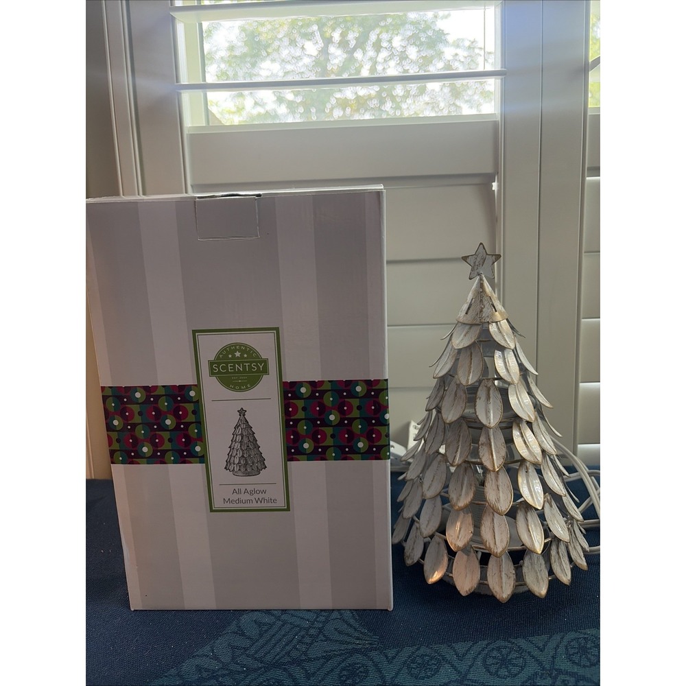 Scentsy Warmer All Aglow Medium White Christmas Tree in Original Box Metal Works - Picture 1 of 5